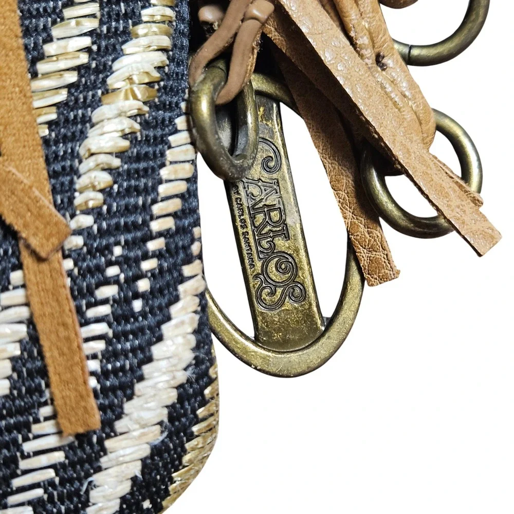 Carlos Santana Fringe Bucket Crossbody‎ Bag Metal Logo Boho Festival Hippie